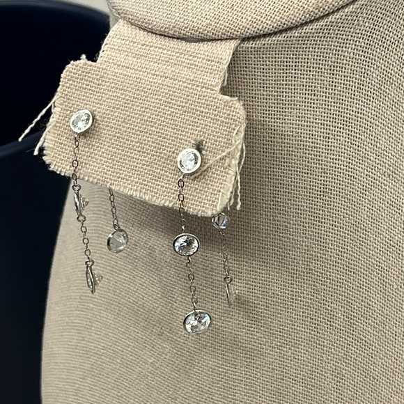 Vintage 14k White Gold Diamonique Dangle Earrings - 2.9g, 1.75” - Picture 11 of 17